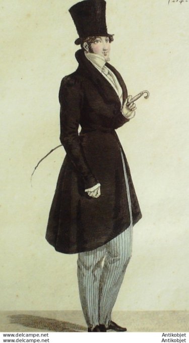 Gravure de mode Costume Parisien 1823 n°2142 Redingote à l'anglaise homme