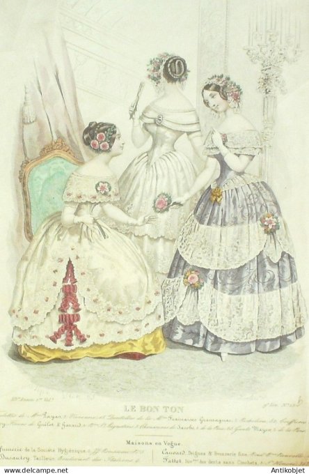 Gravure Mode Le Bon Ton 1847 14 # 15b (aquarelle old fashion plate)