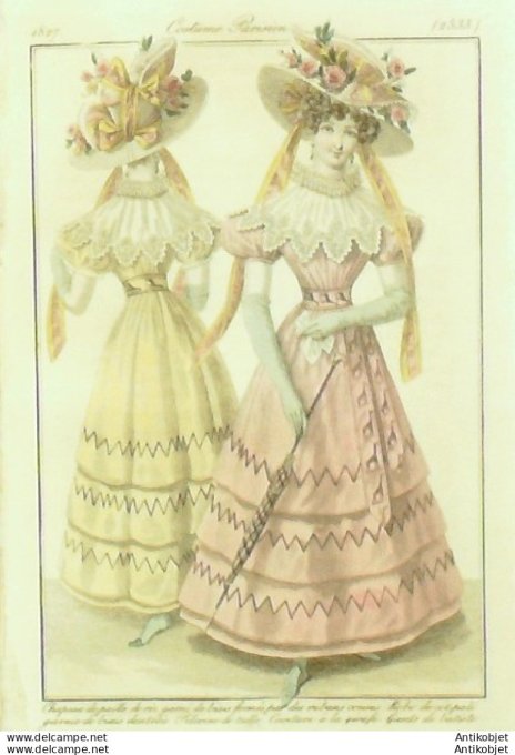 Costume Parisien 1827 # 2533 Robe de cot-pali garnie de biais