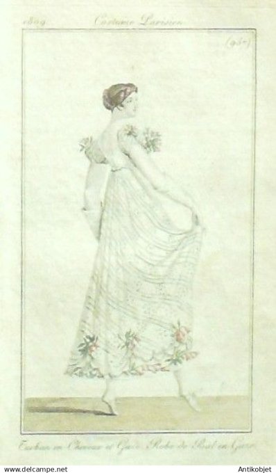 Costume Parisien 1809 # 957 (eau forte) Robe de bal en gaze
