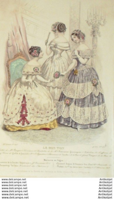 Gravure Mode Le Bon Ton 1847 14 # 15 (aquarelle old fashion plate)