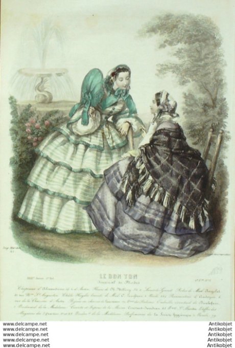 Gravure Mode Le Bon Ton 1856 23 #  3 (aquarelle old fashion plate)