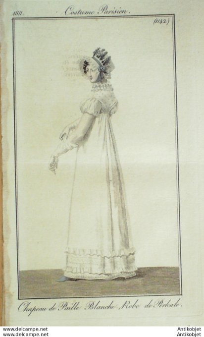Gravure de mode Costume Parisien 1811 n°1142 Robe perkale