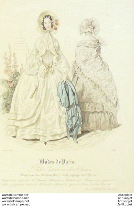 Gravure Mode Courrier des Dames 1839 # 1559 (eau forte old Fashion plate)