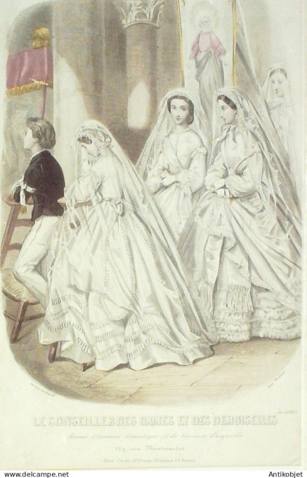 Gravure Mode Conseiller des Dames 1863 #  4 (aquarellee Old Fashion plate)