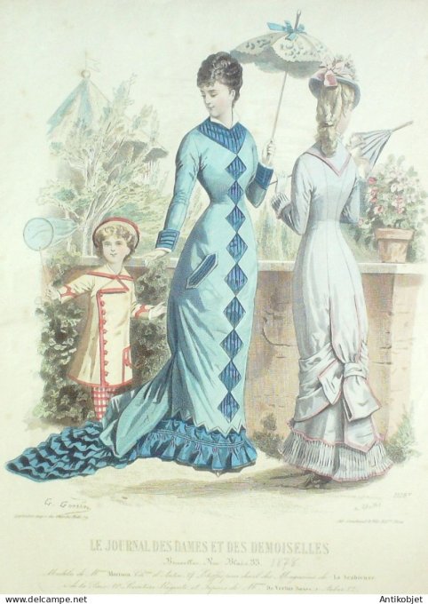 Gravure Mode J.Dames & Demoiselles 1872 # 1518 (Old Fashion plate)