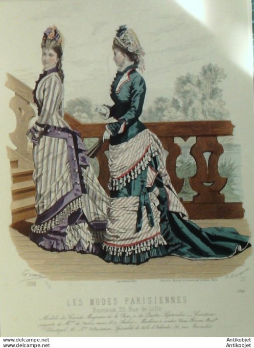 Gravure Les Modes Parisiennes 1876 #1706 Robes Perkale & lin magasins de la Paix a