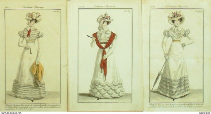 Gravures de mode Costume Parisien 1822 Lot 08 9 pièces