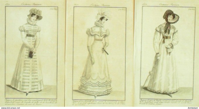 Gravures de mode Costume Parisien 1822 Lot 08 9 pièces