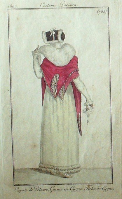 Gravure Mode Costume Parisien 1807 #  785 (eau forte old Fashion plate