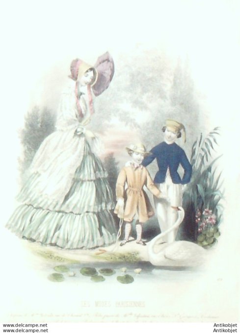 Gravure Les Modes Parisiennes 1846 # 173 Costumes enfants Maison Eglantine