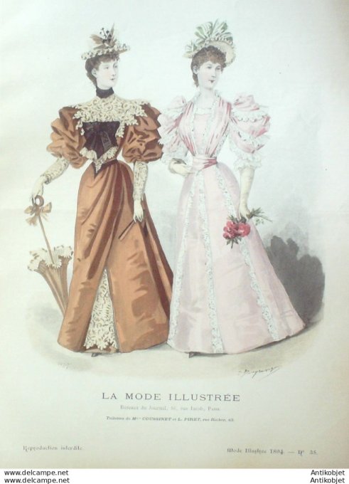 Gravure Mode illustree 1894 # 35 (Old Fashion plate) rare