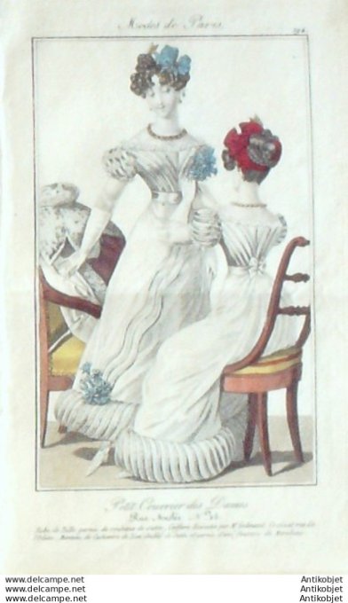 Gravure Mode Courrier des Dames 1823 #  194 (eau forte old Fashion plate)