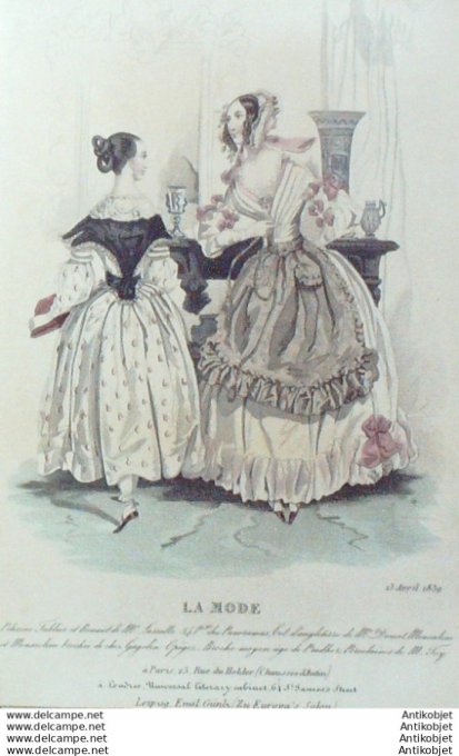 Gravure La mode 1839 # 12 (aquarelle old Fashion plate)