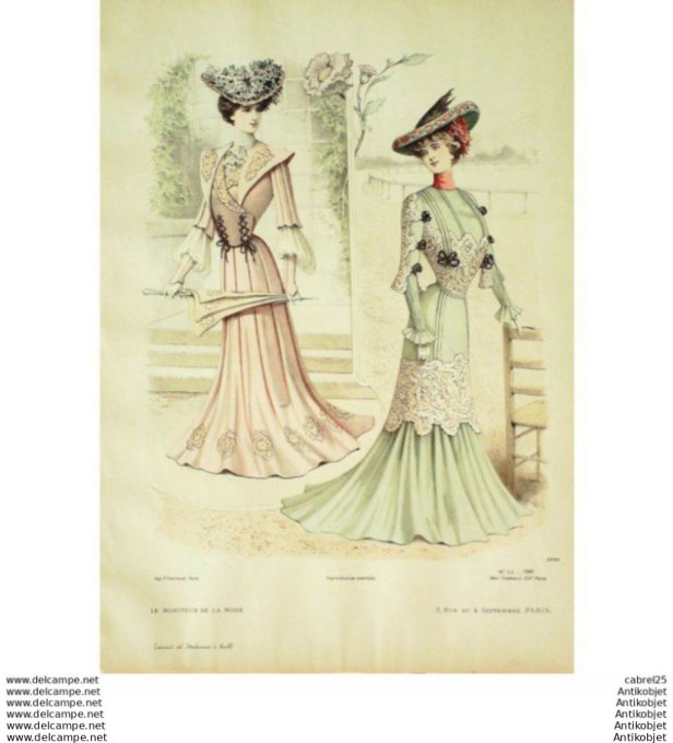 Gravure Mode Le Moniteur 1901 # 33 (Old Fashion plate)