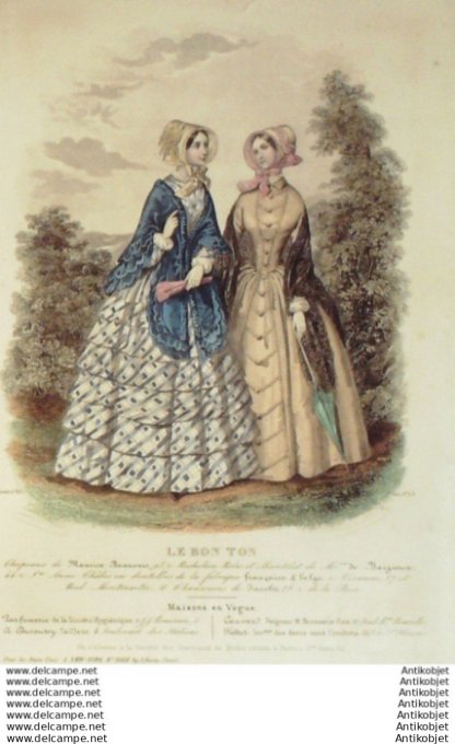 Gravure Mode Le Bon Ton 1847 14 # 13 (aquarelle old fashion plate)