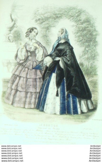 Gravure Mode Le Bon Ton 1856 23 #  1 (aquarelle old fashion plate)