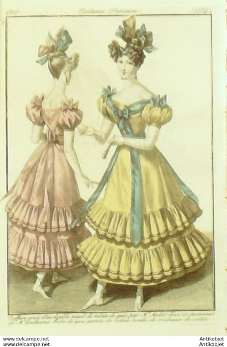Costume Parisien 1827 # 2534 Robe de gaze garnie de volans