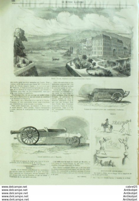 Le Monde illustré 1859 n°123 Place Vendome Chalonszurich Suisse Canons Autrichiens