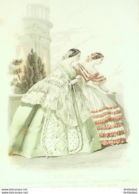 Les modes parisiennes 1858 #  798 Robes de bal (Maison Fauvet)