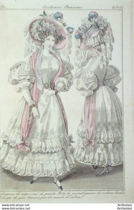 Gravure Mode Costume Parisien 1830 # 2818 (eau forte old Fashion plate