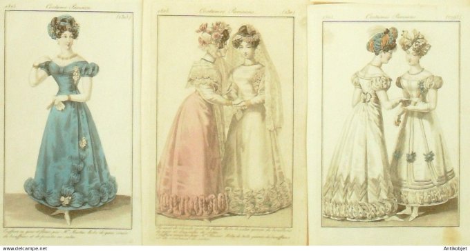 Gravures de mode Costume Parisien 1824 à 1825 Lot 14 9 pièces