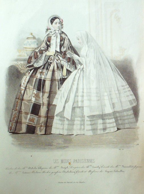 Gravure Les Modes Parisiennes 1858 # 788 Robes Maison Delisle