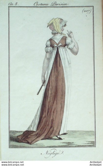 Gravure de mode Costume Parisien 1800 n° 207 (An 8) Négligé