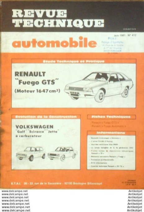 R.T Automobile Renault Fuego Gts 1647 Volkswagen Golf Jetta   # 412