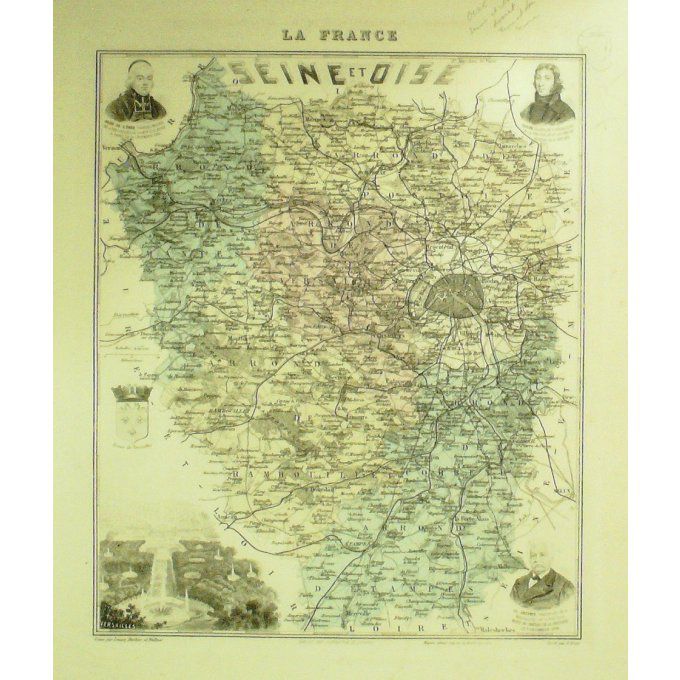 Carte Seine Et Oise (78) Versailles Graveur Lecoq Waltner Barbier 1868