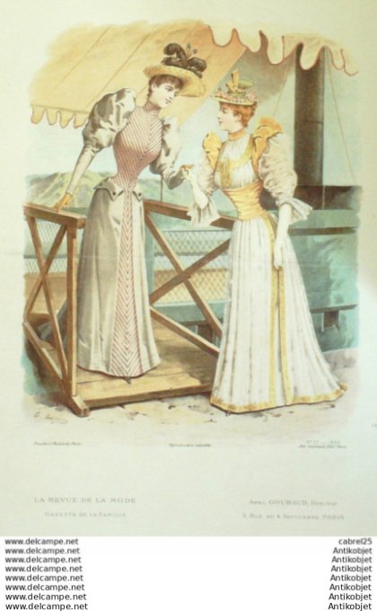 Gravure Mode La Gazette 1892 # 33 (Old Fashion plate) Maritime