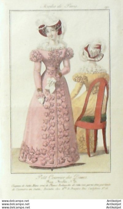 Gravure Mode Courrier des Dames 1823 #  191 (eau forte old Fashion plate)