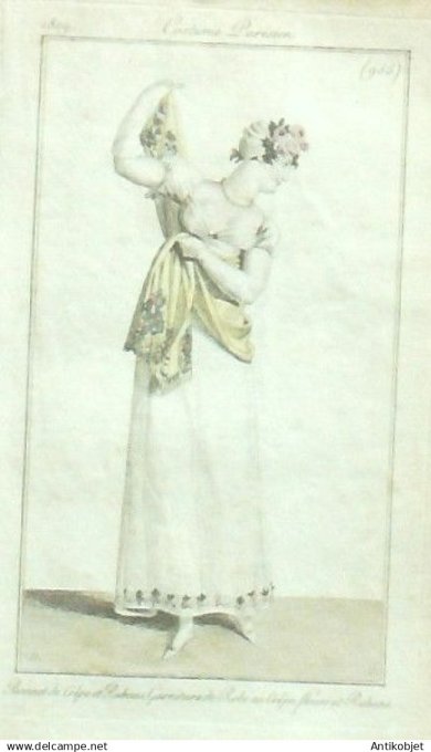 Costume Parisien 1809 # 955 (eau forte) Robe en crêpe