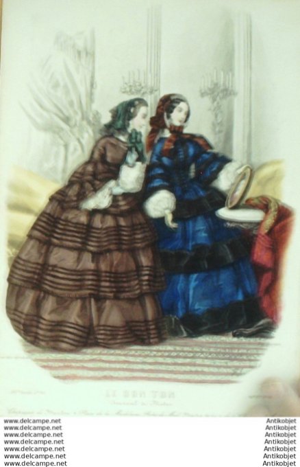 Gravure Mode Le Bon Ton 1855 22 # 36 (aquarelle old fashion plate)