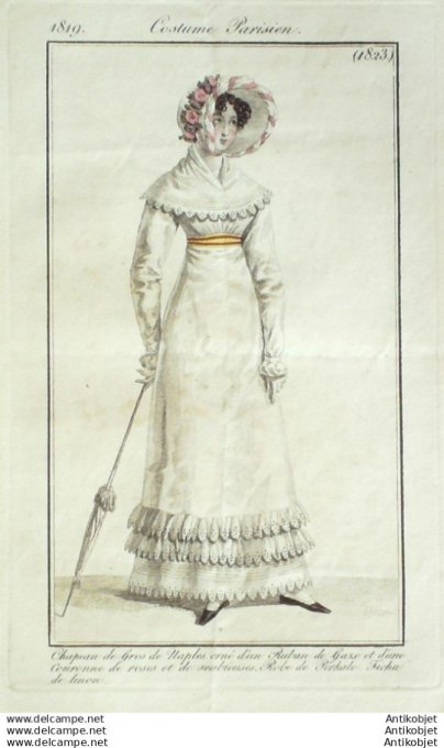Gravure Mode Costume Parisien 1819 # 1823 (eau forte old Fashion plate