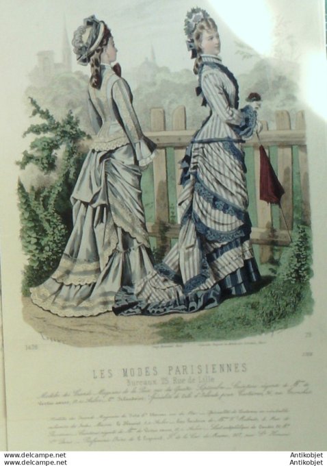 Gravure Les Modes Parisiennes 1876 #1708 Robes tissus imprimé magasins de la Paix