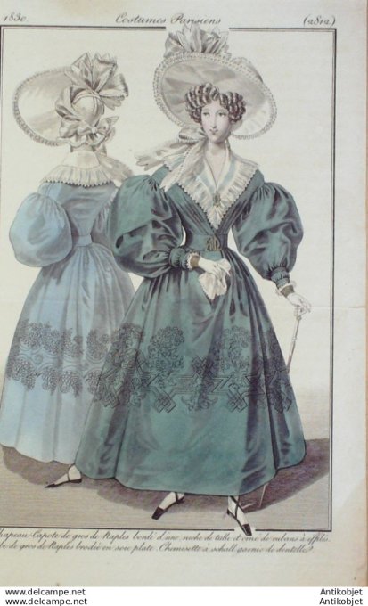 Gravure Mode Costume Parisien 1830 # 2812 (eau forte old Fashion plate