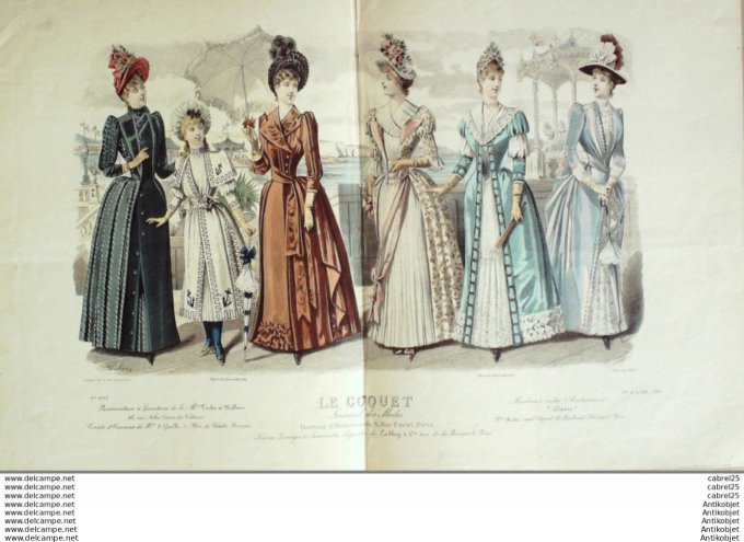 Gravure Mode Le Coquet 1888 # 31 (Old Fashion plate) Maritime