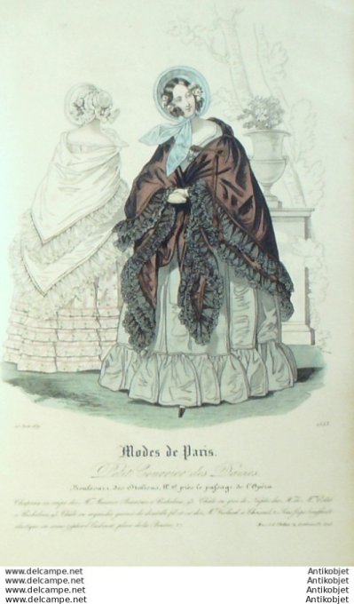 Gravure Mode Courrier des Dames 1839 # 1553 (eau forte old Fashion plate)