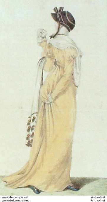 Gravure de mode Costume Parisien 1805 n° 615 (An 13) Chapeau velours à liserets