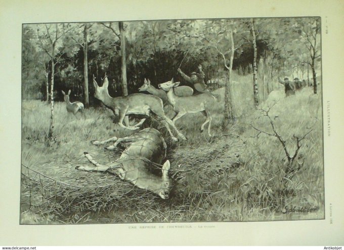 L'illustration 1896 n°2758 Chasse au chevreuil Max Lbnaudy Belleville école Saint-Cyr