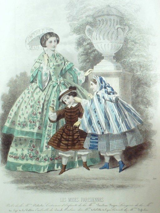 Gravure Les Modes Parisiennes 1858 # 791 Robes Maison Delisle