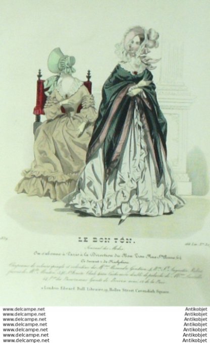 Gravure Mode Le Bon Ton 1839 # 317 (aquarelle old fashion plate)