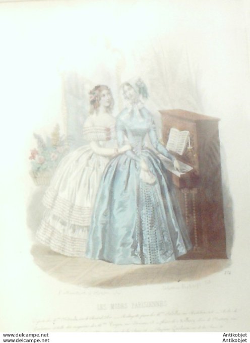 Gravure Les Modes Parisiennes 1846 # 174 Redingote Maison Seville