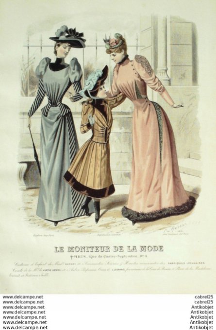Gravure Mode Le Moniteur 1891 # 07 (Old Fashion plate)