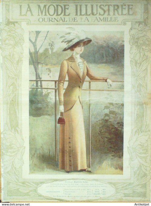 La Mode illustrée journal 1910 n° 15 Toilettes Costumes Passementerie