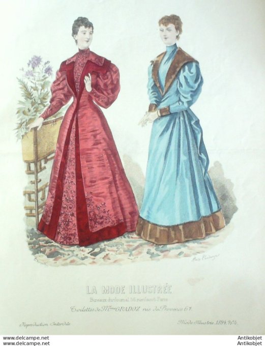 Gravure Mode illustree 1894 #  4 (Old Fashion plate) rare