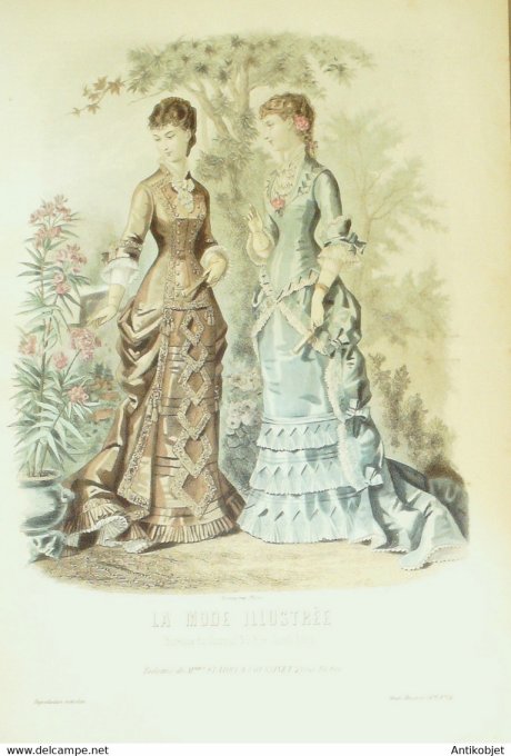 Gravure de mode La Mode illustrée 1879 n°14 (Maison Fladry-Coussinet)