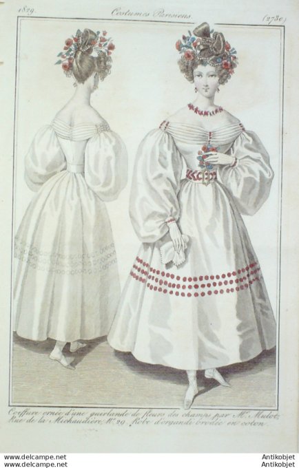 Costume Parisien 1829 # 2730 Robe d'organdi brodée en coton