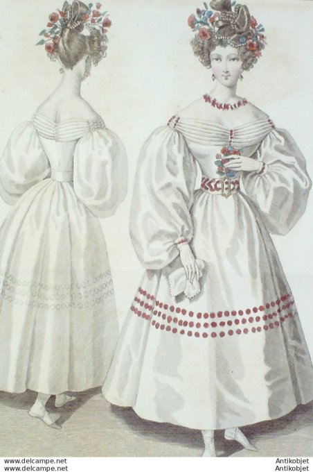 Costume Parisien 1829 # 2730 Robe d'organdi brodée en coton